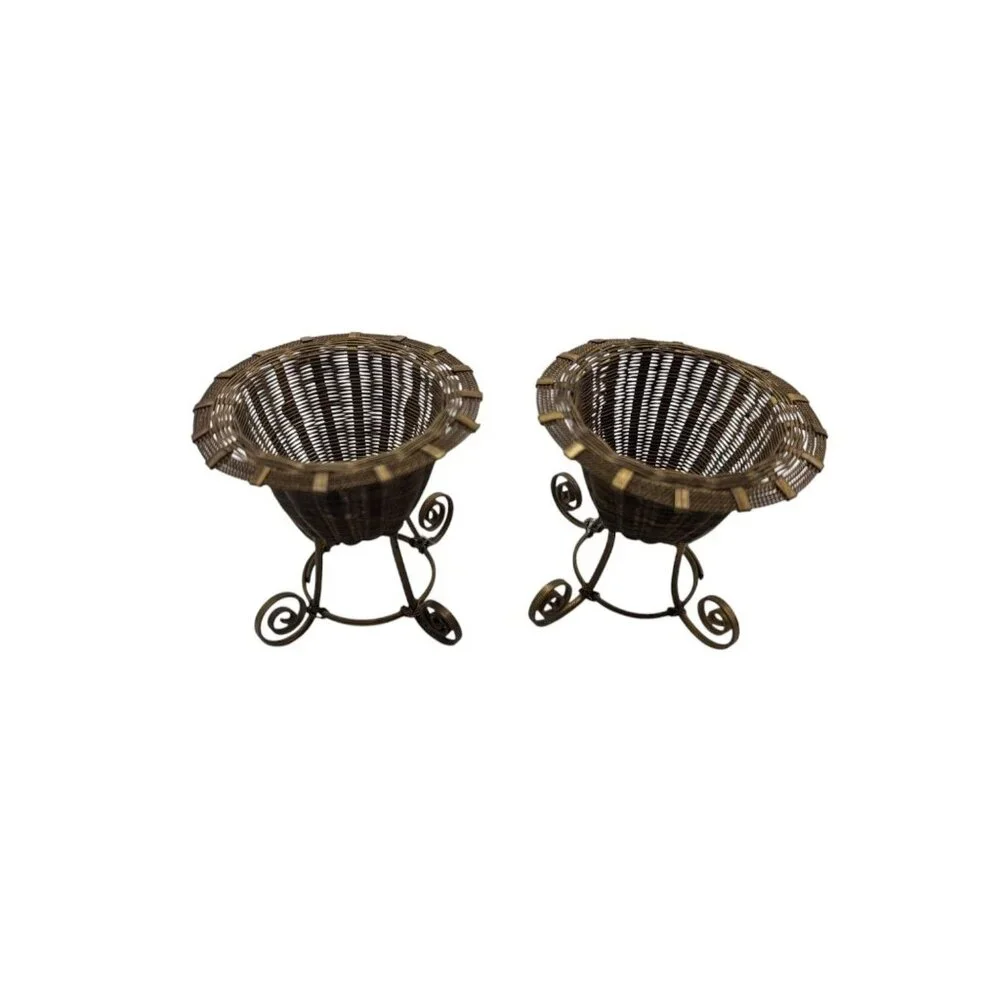 Set Of 2 Vintage Antique Brass Tiny Woven Baskets, egg holder